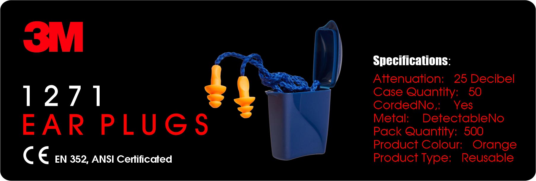 گوشی ایمنی یا توگوشی صداگیر (ایرپلاگ) 3M مدل 1271